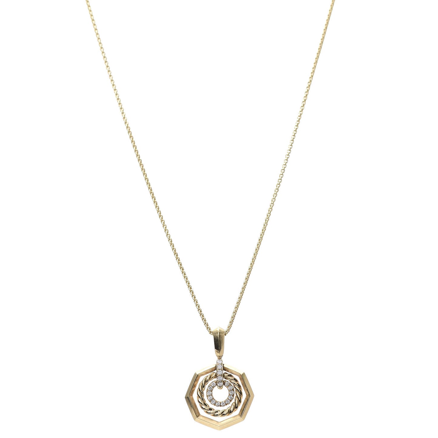 18K Yellow Gold Diamond 16mm Stax Pendant Necklace