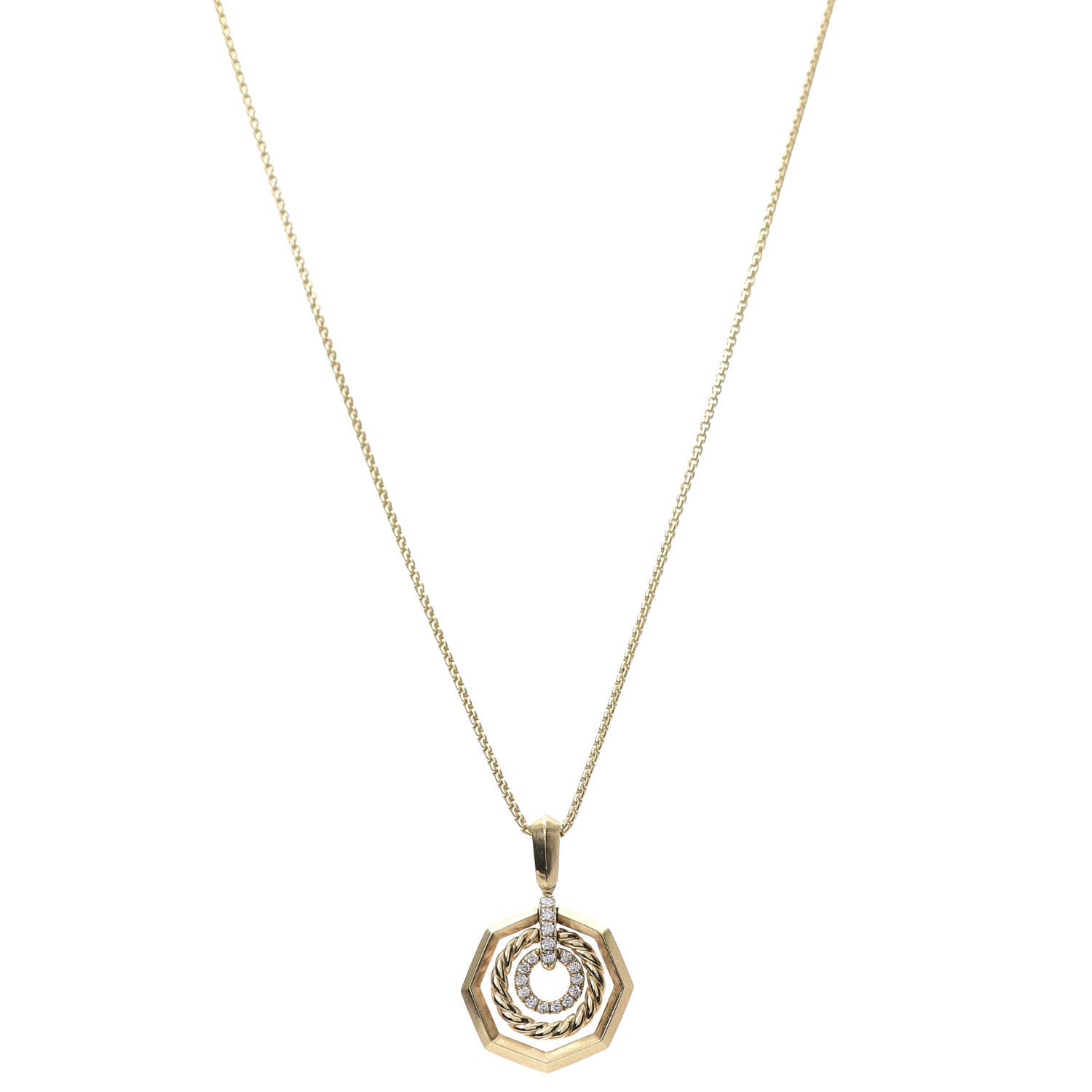 David Yurman 18K Yellow Gold Diamond 16mm Stax Pendant Necklace 1 of 5