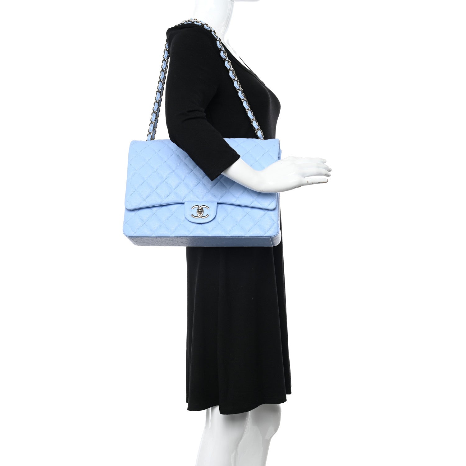 Chanel Caviar Quilted Maxi Double Flap Light Blue 2 of 11