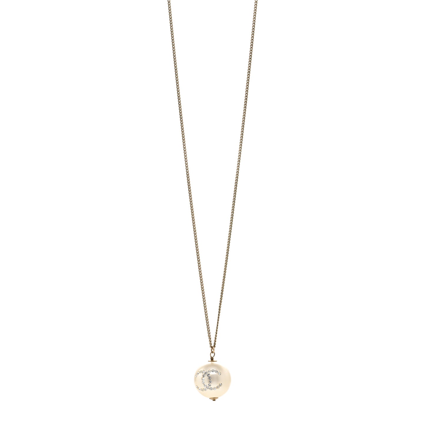 Pearl Crystal CC Pendant Necklace Gold