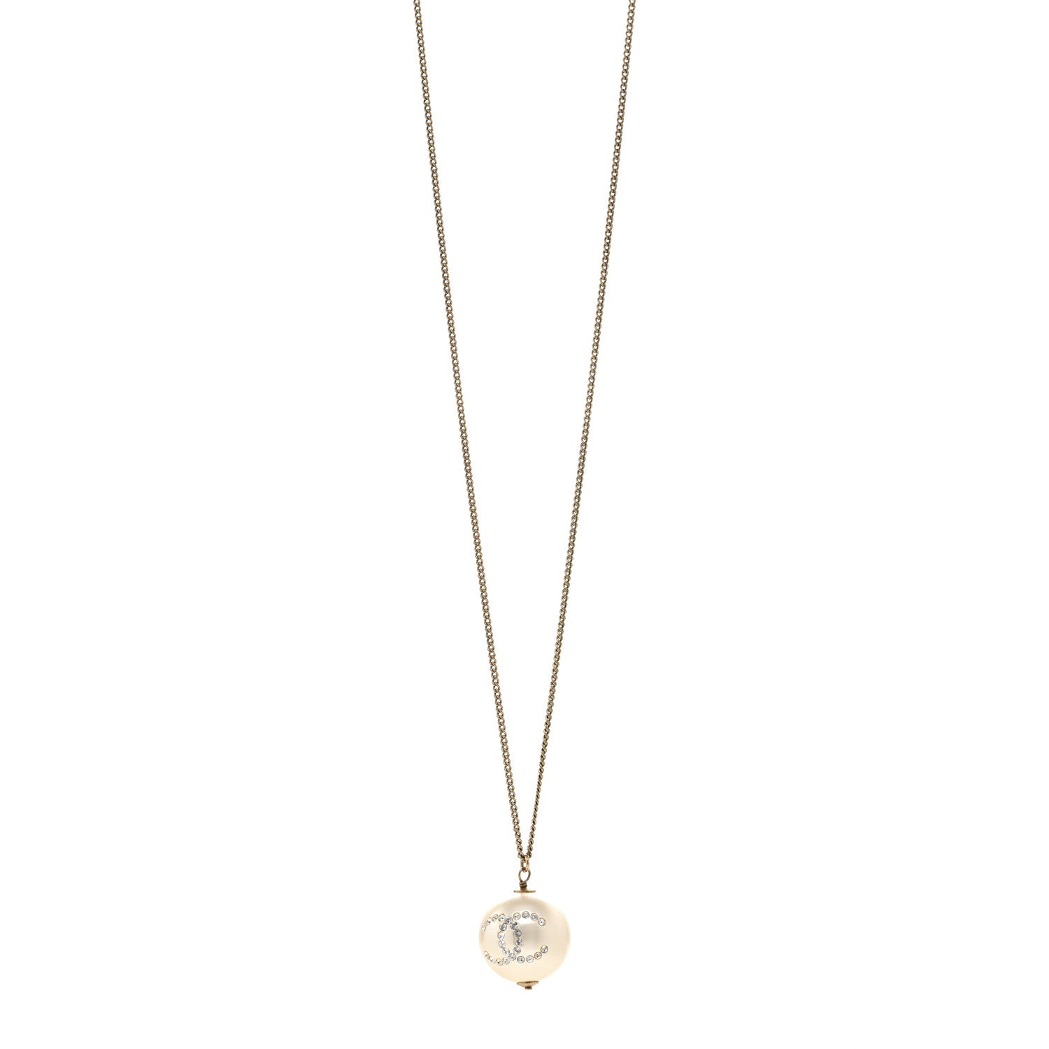 Chanel Pearl Crystal CC Pendant Necklace Gold 1 of 6