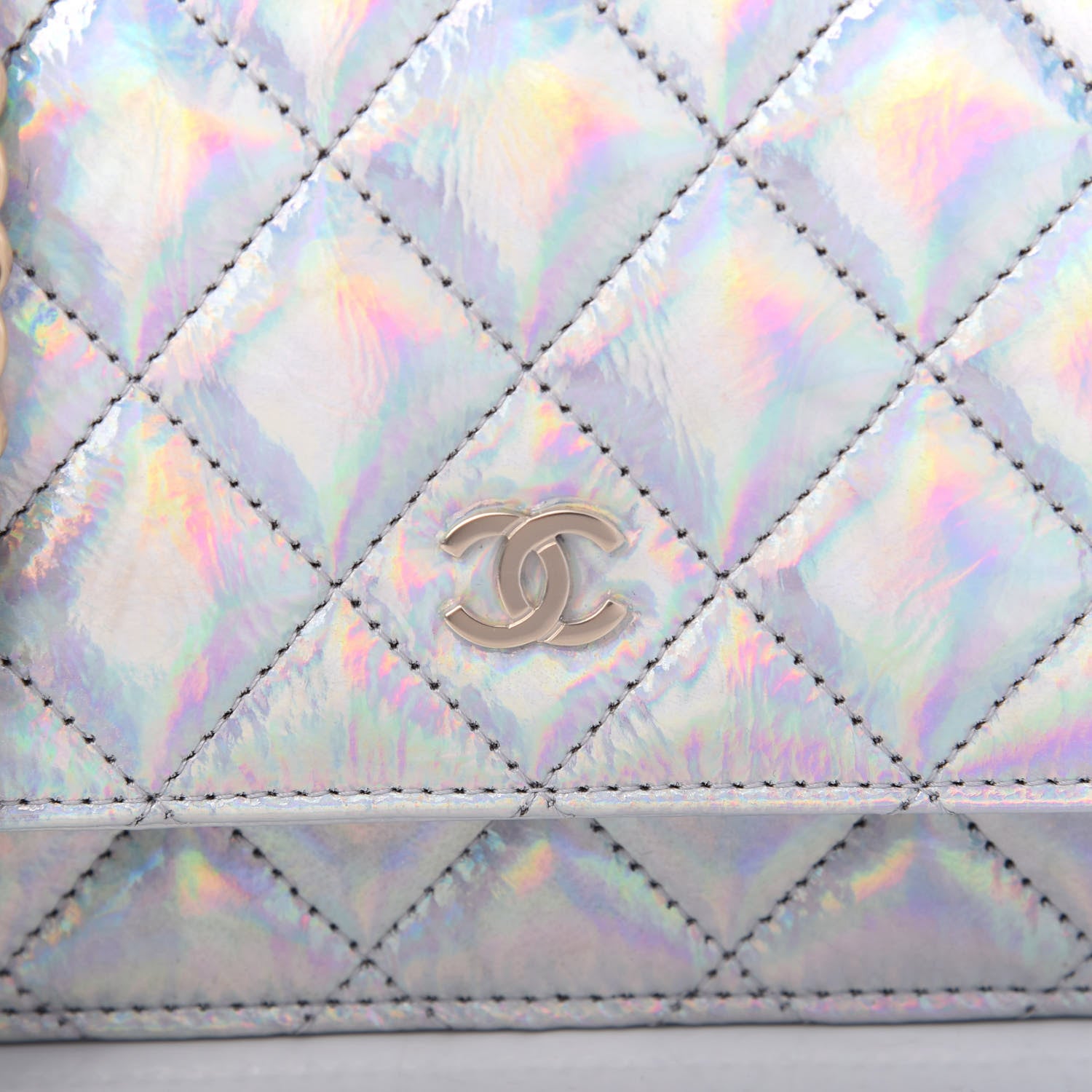 Chanel Iridescent Goatskin Quilted Wallet On Chain WOC Silver 10 of 11