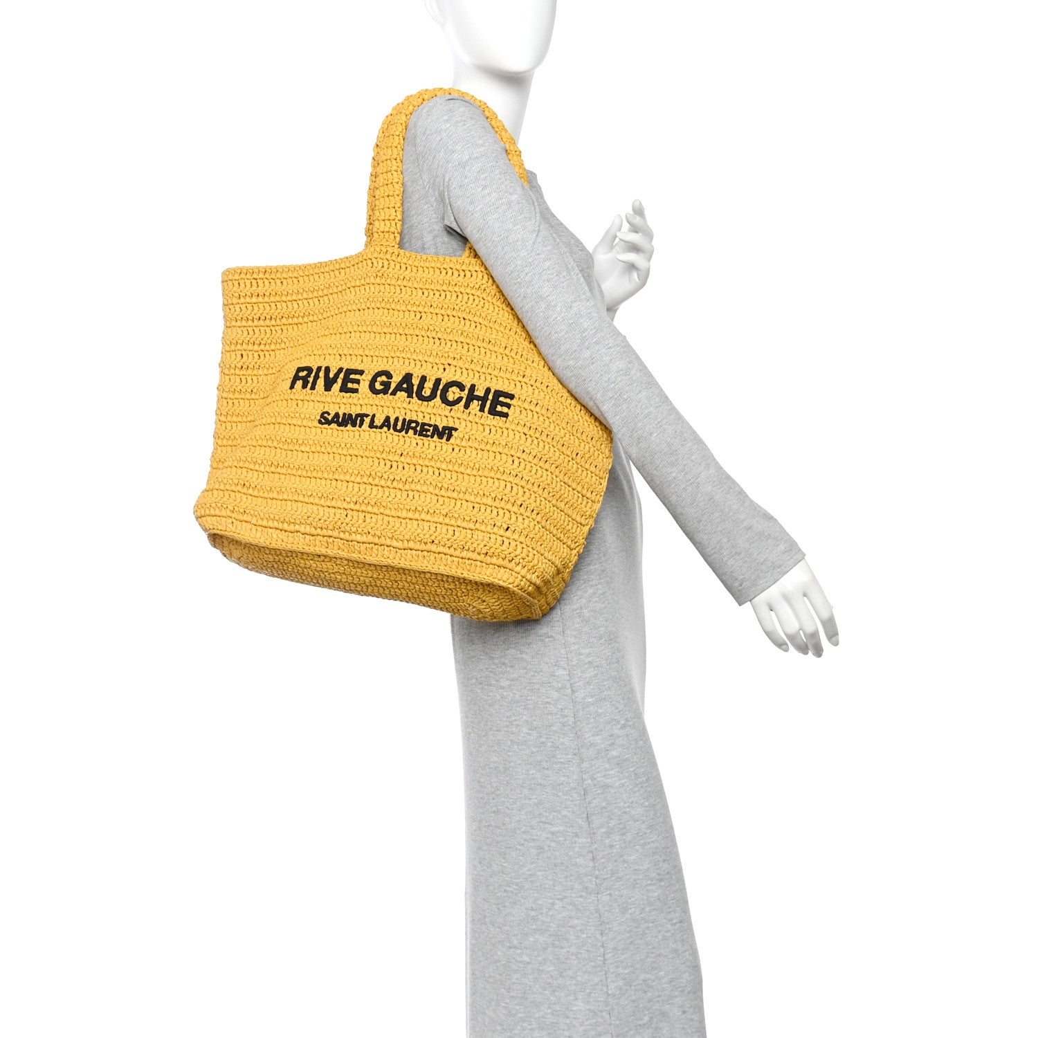 Saint Laurent Raffia Rive Gauche Tote Yellow 2 of 10