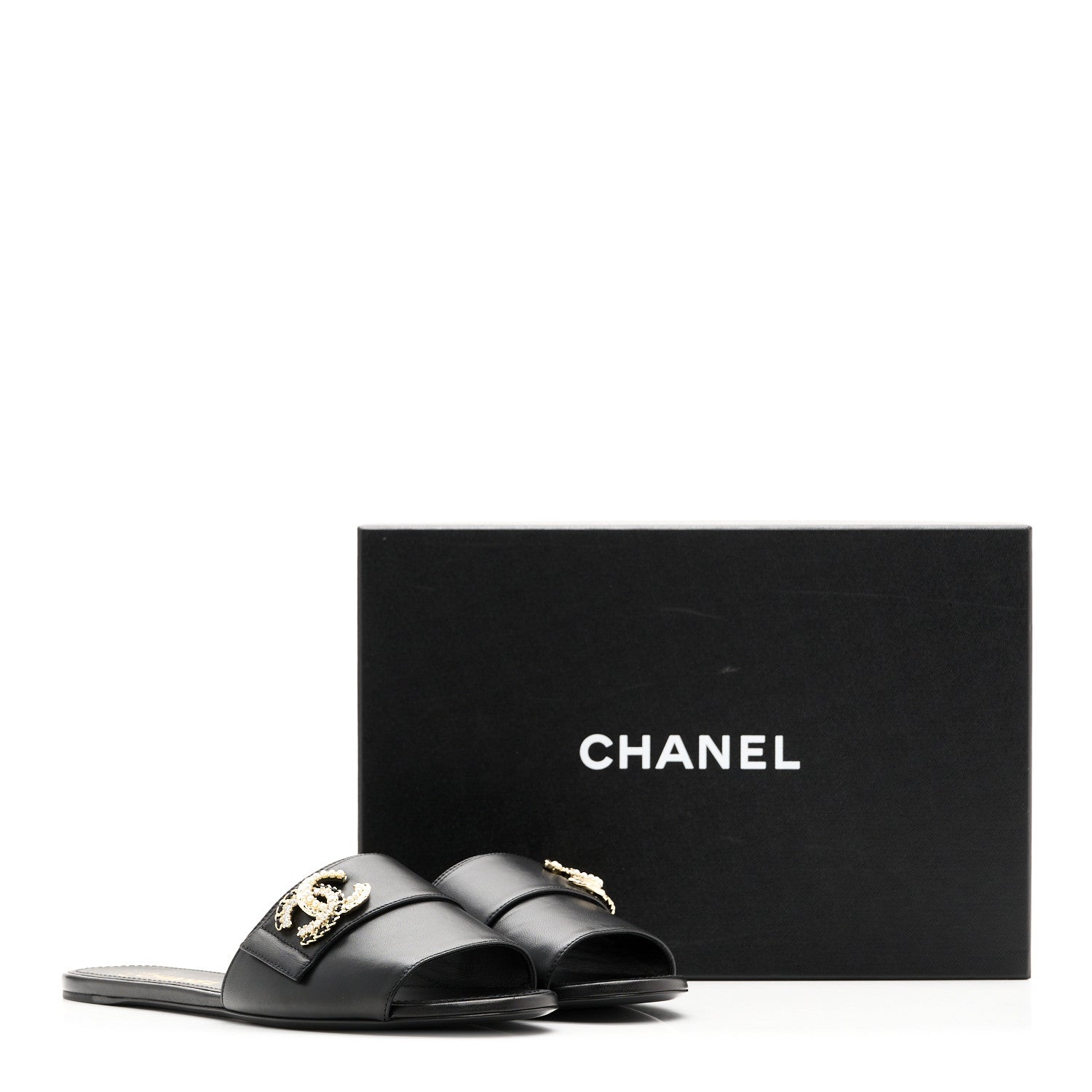 Chanel Lambskin Pearl Crystal CC Sandals 39.5 Black 9 of 9