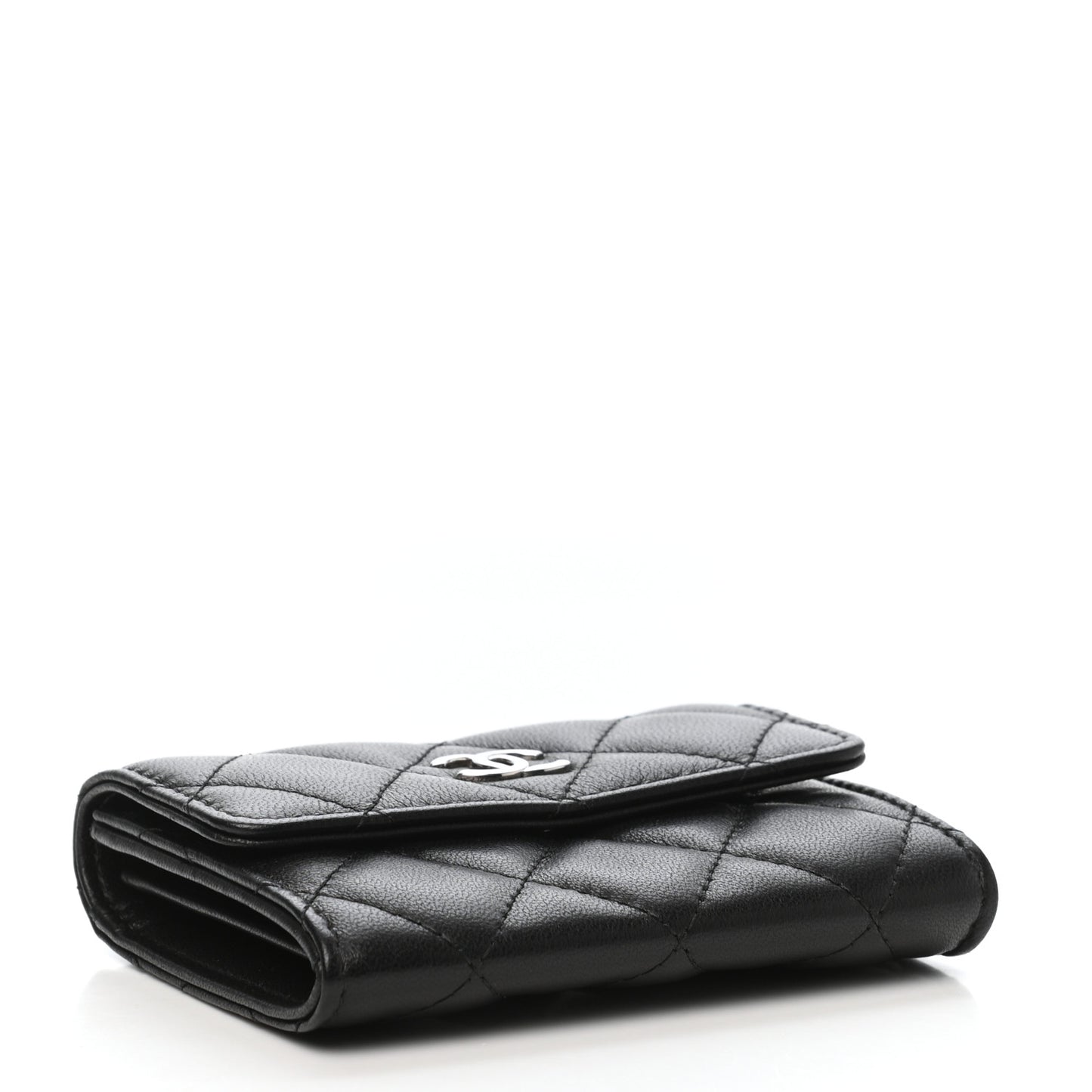 Lambskin Quilted Flap Card Holder Black