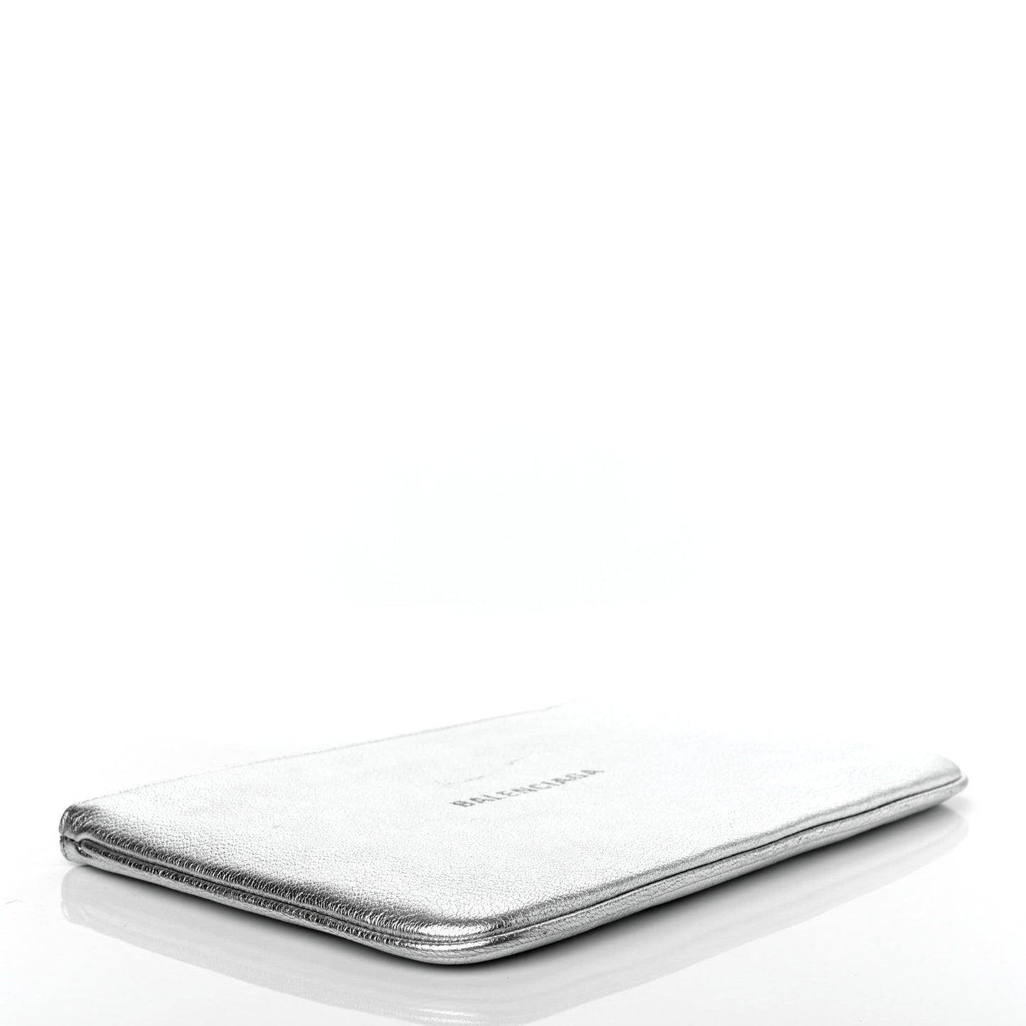 Metallic Goatskin Logo Large Everyday Zip Pouch Argent Black