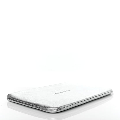 Balenciaga Metallic Goatskin Logo Large Everyday Zip Pouch Argent Black 4 of 9