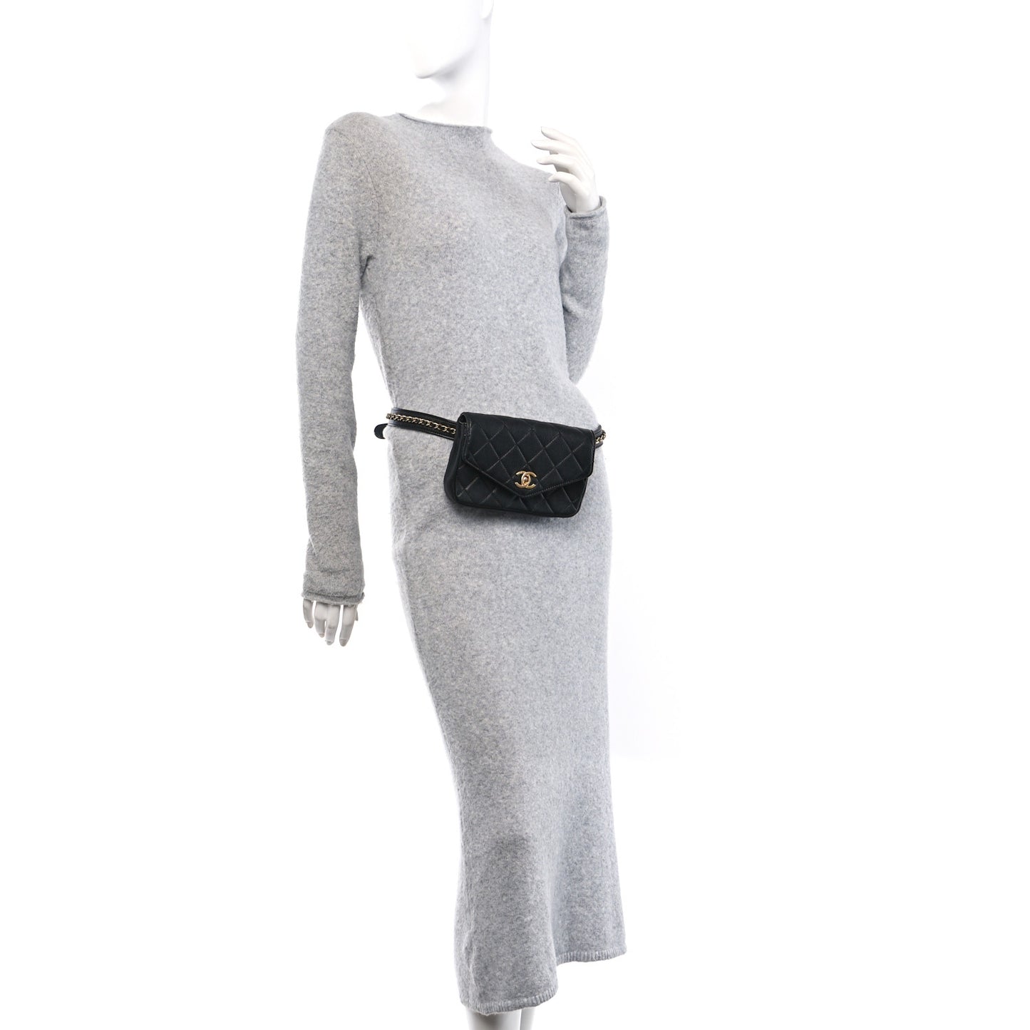 Calfskin Quilted Flap Waist Bag Black