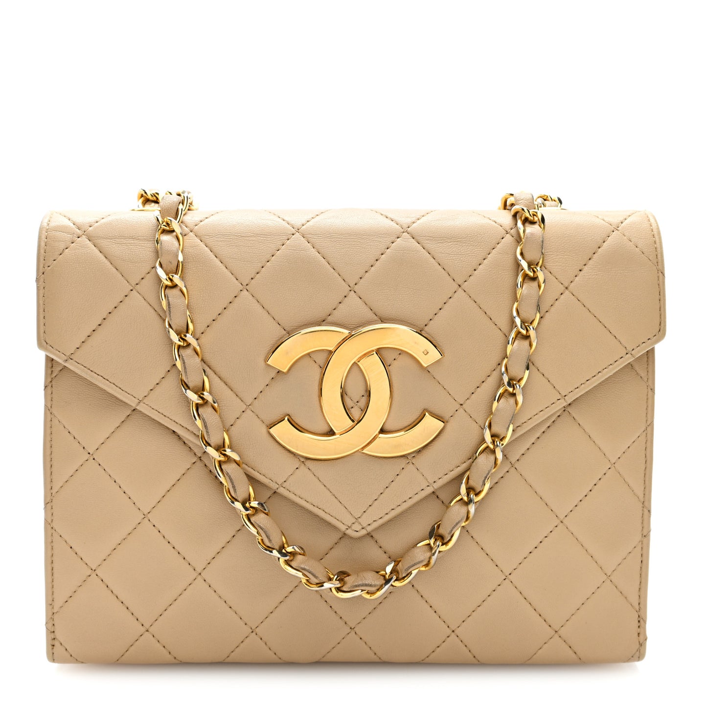 Lambskin Quilted Envelope Flap Beige