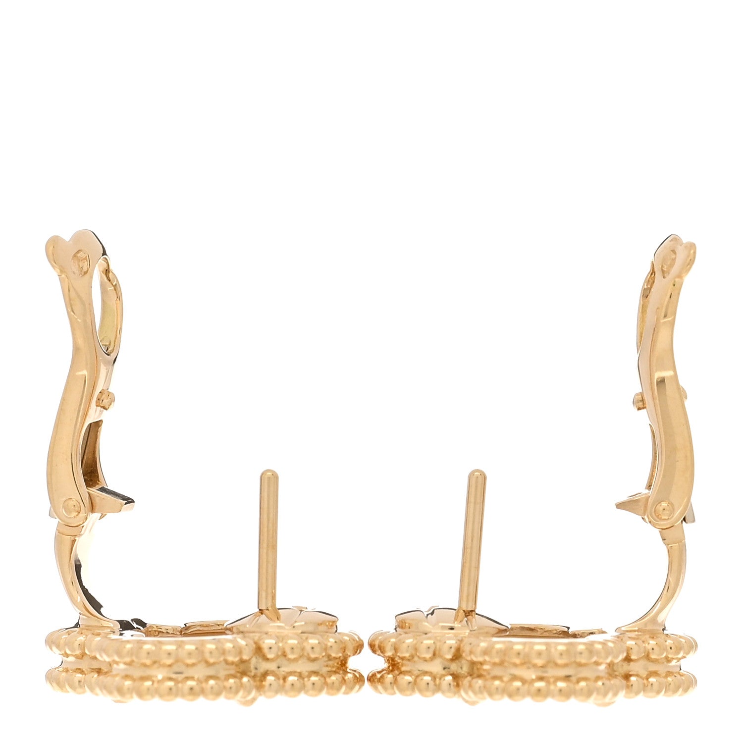Van Cleef & Arpels 18K Yellow Gold Mother of Pearl Vintage Alhambra Earrings 3 of 5