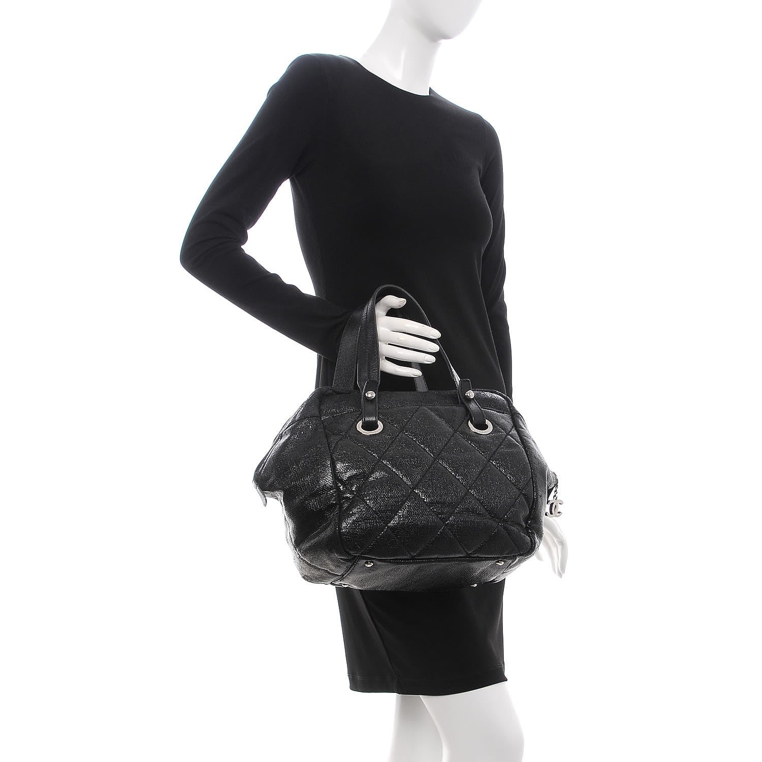 Chanel Coated Canvas Paris Biarritz Satchel Black 2 of 9
