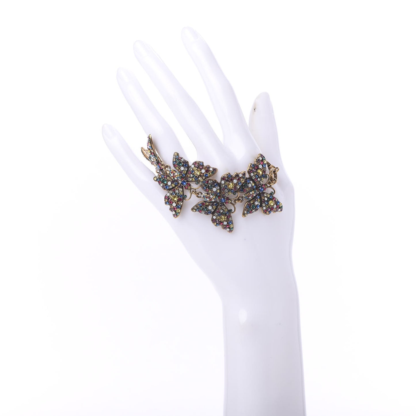 Metal Crystal Butterfly Bracelet Aged Gold Multicolor
