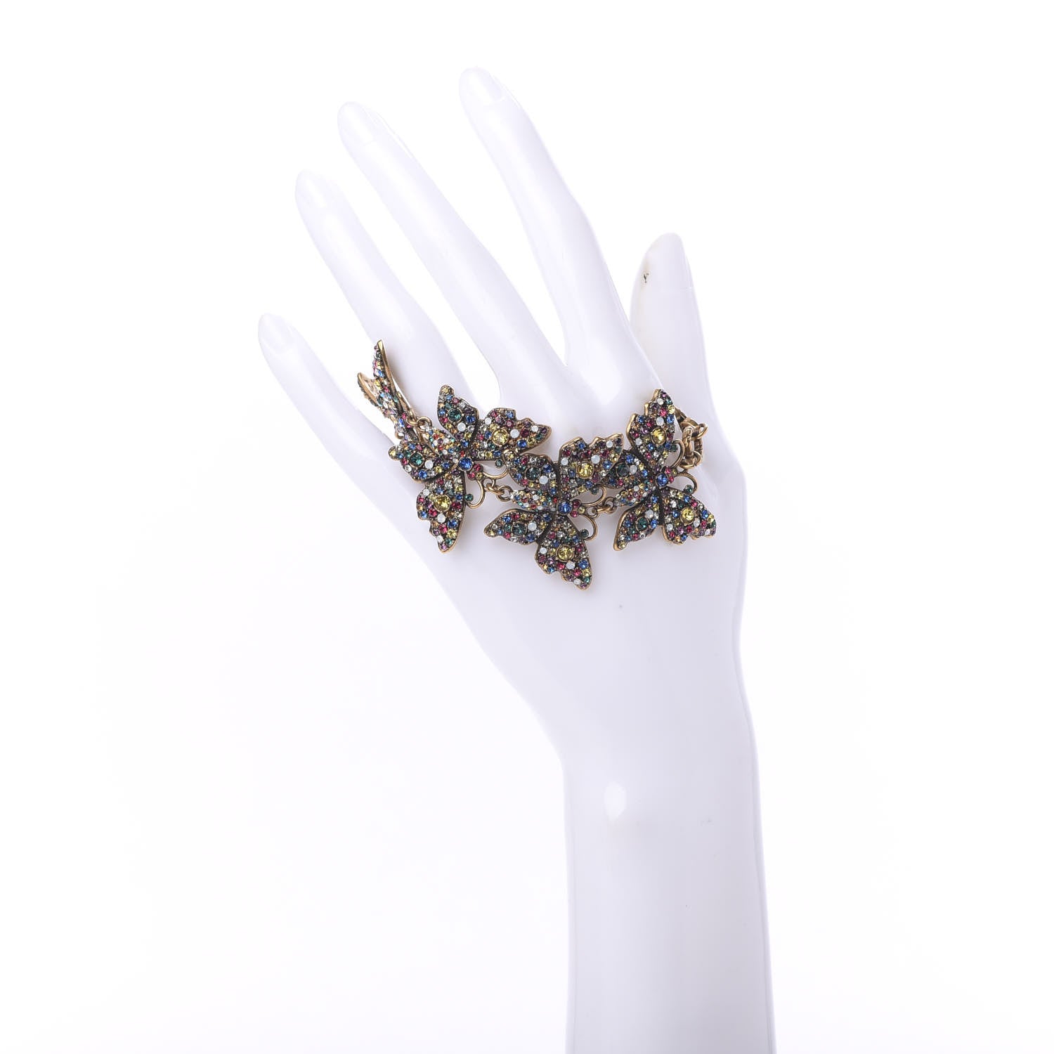 Gucci Metal Crystal Butterfly Bracelet Aged Gold Multicolor 5 of 6