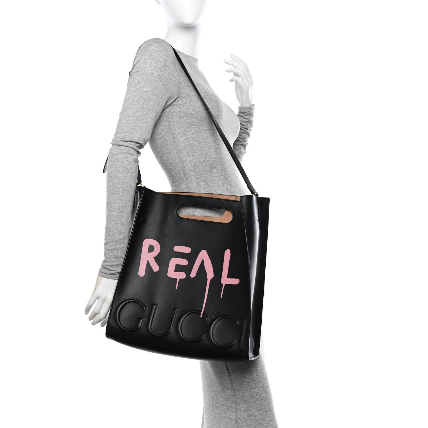 Gucci Calfskin GucciGhost Real Medium XL Tote Black Pink 2 of 16