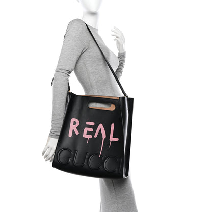 Gucci Calfskin GucciGhost Real Medium XL Tote Black Pink 2 of 16