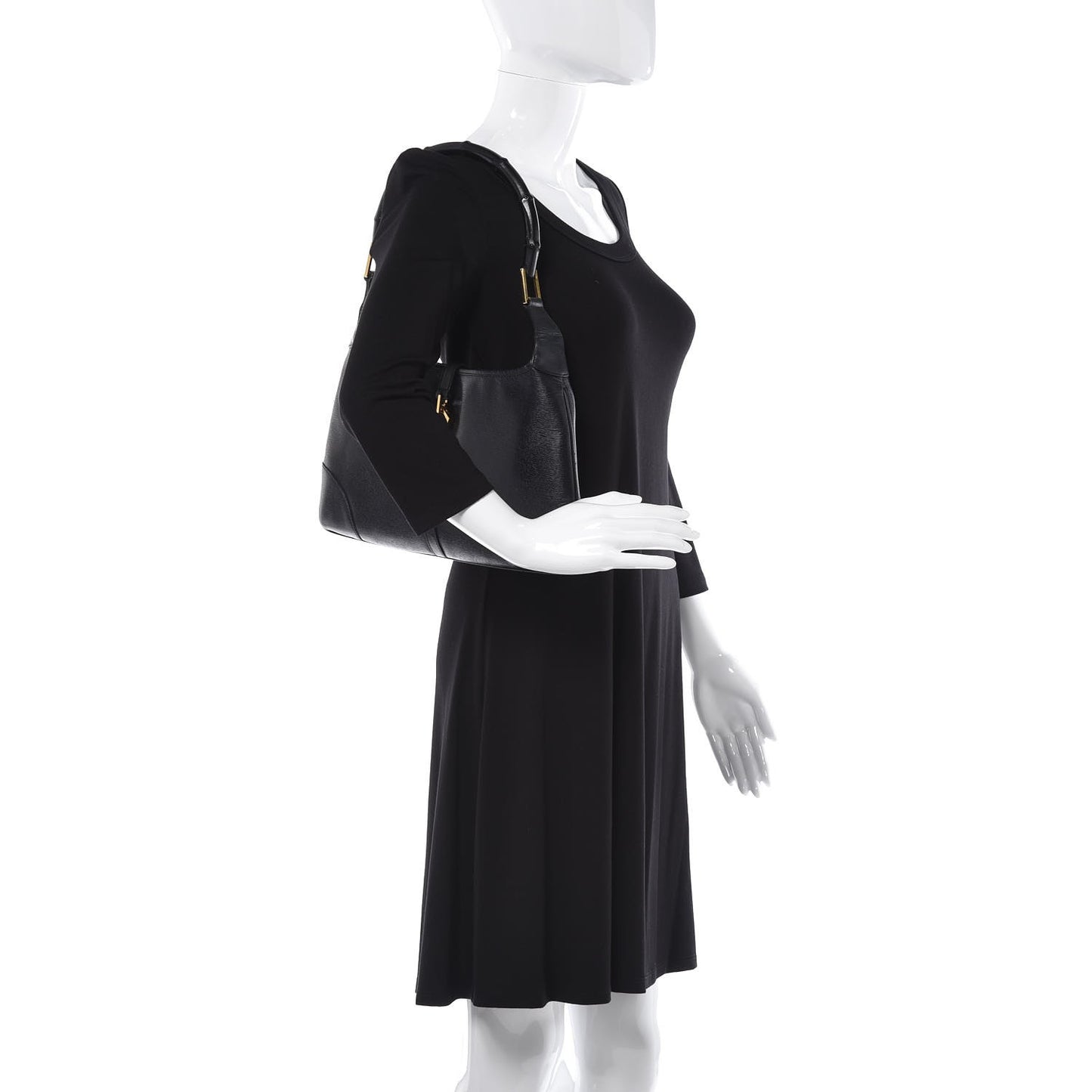 Calfskin Lobster Clasp Lock Jackie O Hobo Black