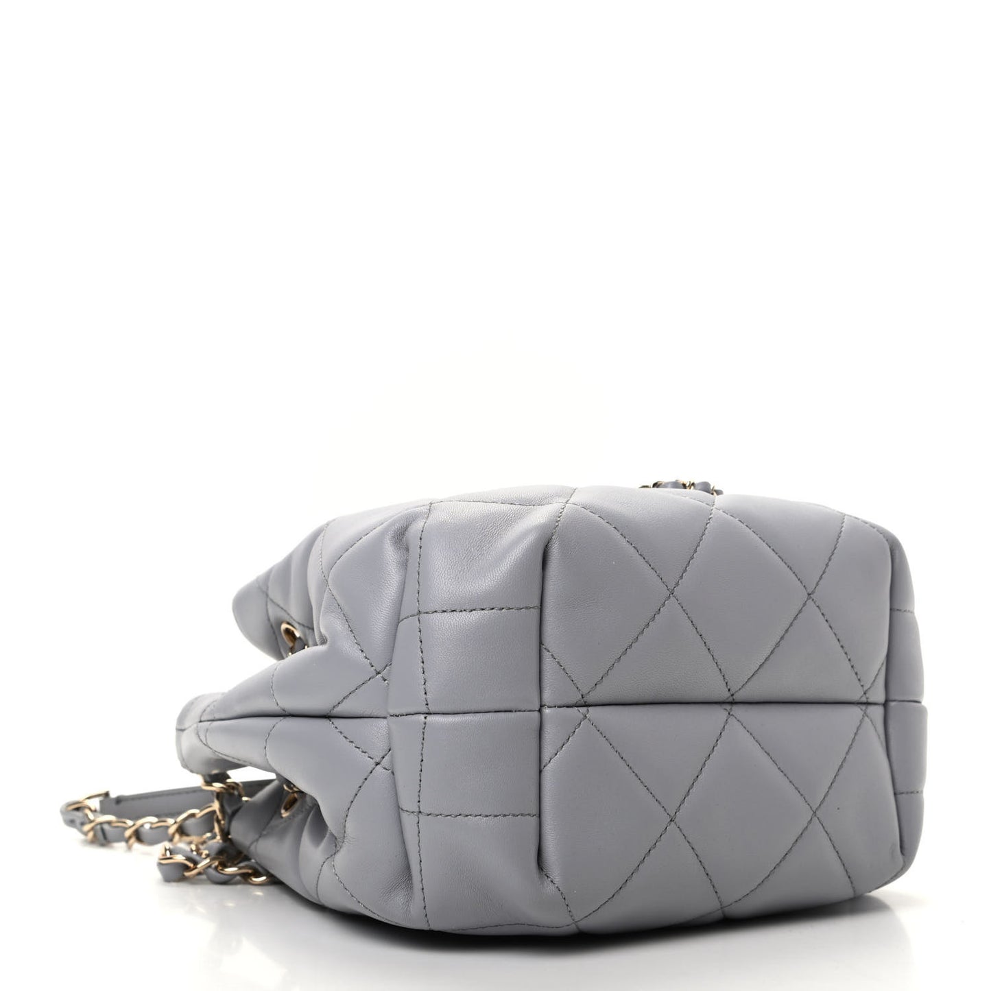 Lambskin Quilted CC Dweller Drawstring Bucket Bag Light Grey