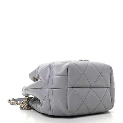 Chanel Lambskin Quilted CC Dweller Drawstring Bucket Bag Light Grey 4 of 10