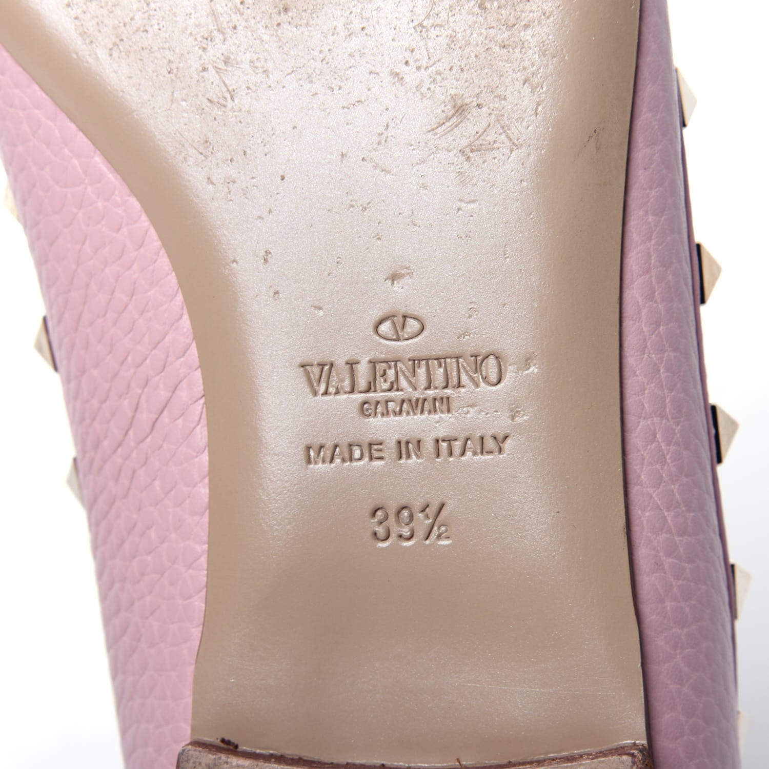 Valentino Garavani Pebbled Calfskin Rockstud Ballerina Flats 39.5 Water Rose 9 of 11