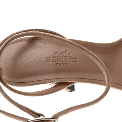 Hermes Metallic Nappa Suede Goatskin Gala 105 Sandals 36 Gris Argente Beige Nude 6 of 8
