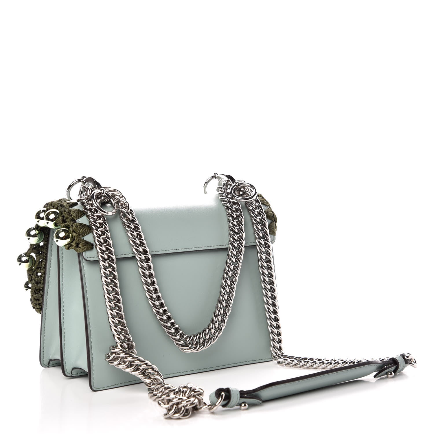 Fendi Vitello Liberty Ribbon Pearl Lace Up Small Kan I Shoulder Bag Pale Blue 3 of 9