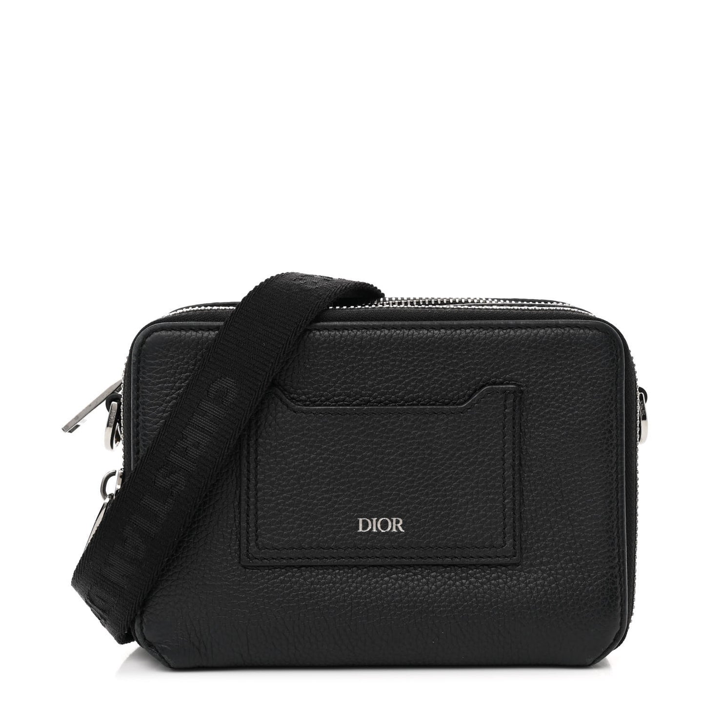 Grained Calfskin Double Zip Crossbody Black
