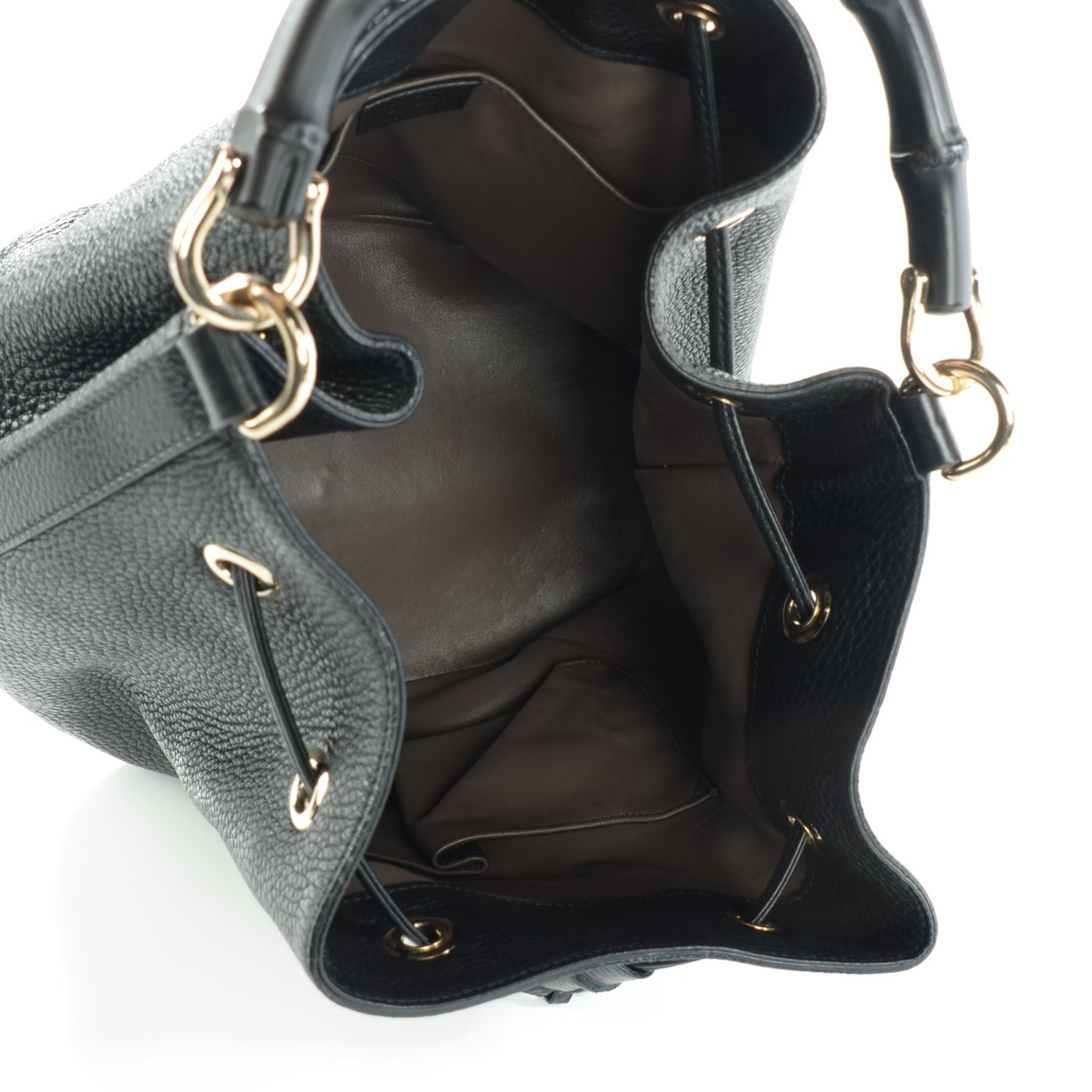 Pebbled Calfskin Miss Bamboo Bucket Bag Black