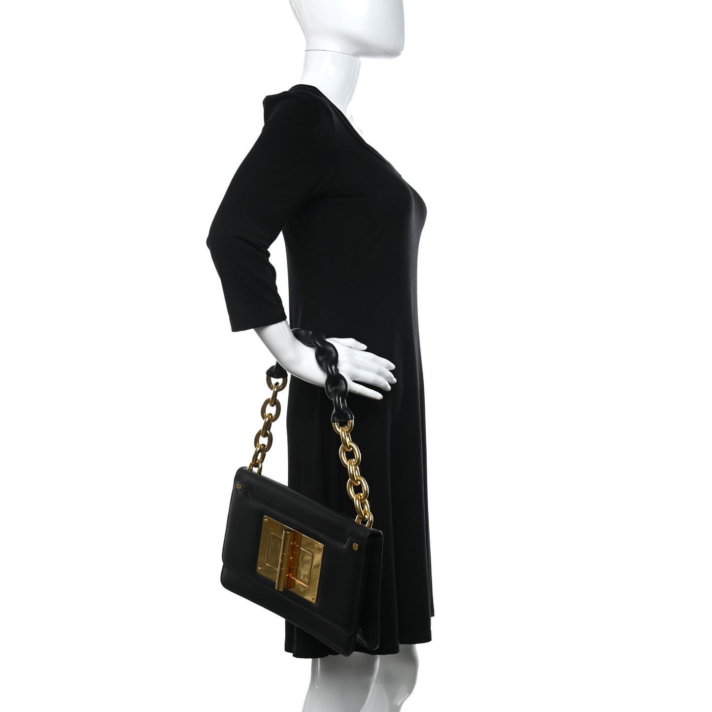 Calfskin Maxi Chain Natalia Large Shoulder Bag Black