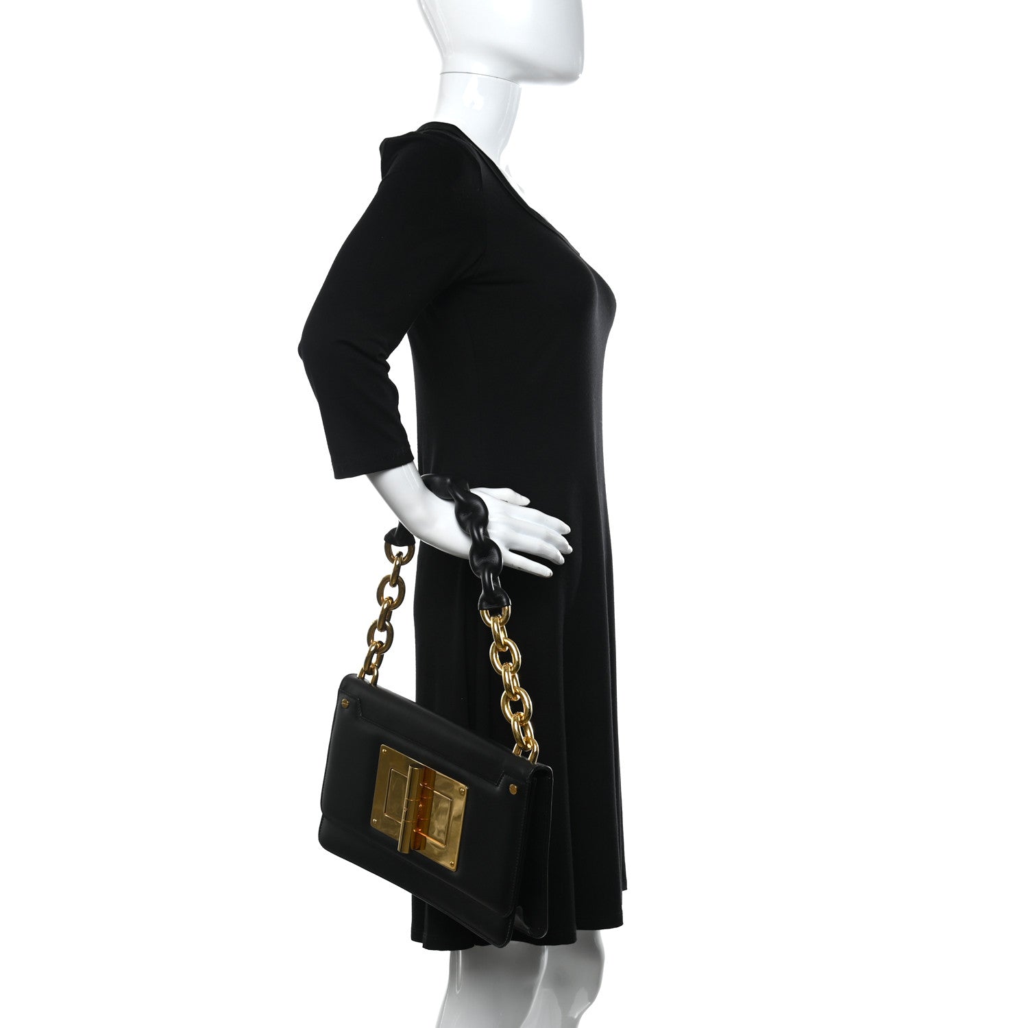 Tom Ford Calfskin Maxi Chain Natalia Large Shoulder Bag Black 2 of 13