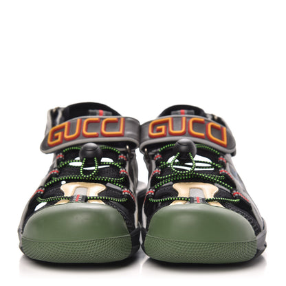 Gucci Mesh Fabric Tinsel Sport Sandals 36 Black Silver Green 2 of 8