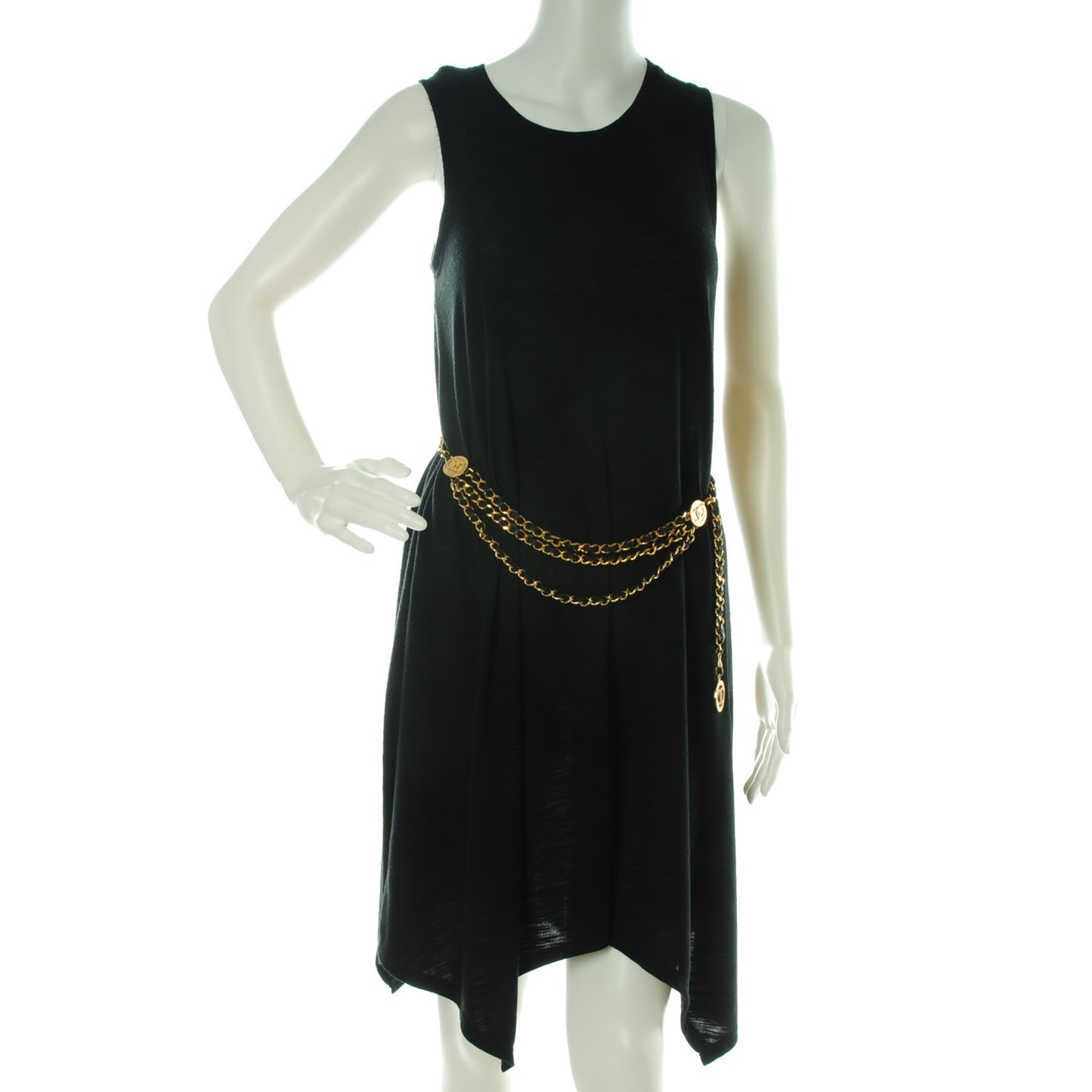 Lambskin Chain CC Medallion Belt Black Gold