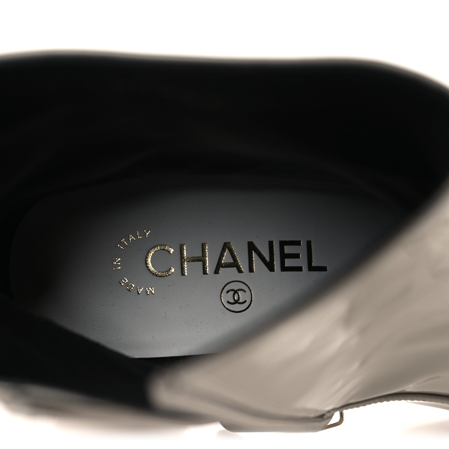 Chanel Patent Calfskin Ankle Boots 38.5 Light Gray Black 9 of 10