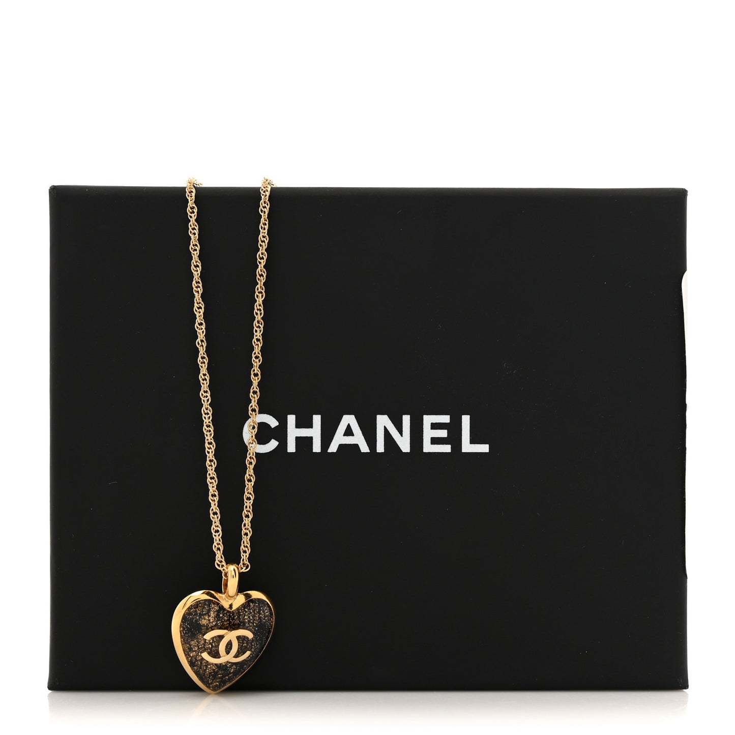 Metal Lace Resin Glass CC Heart Necklace Gold Black