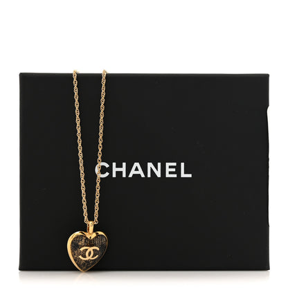 Chanel Metal Lace Resin Glass CC Heart Necklace Gold Black 5 of 5