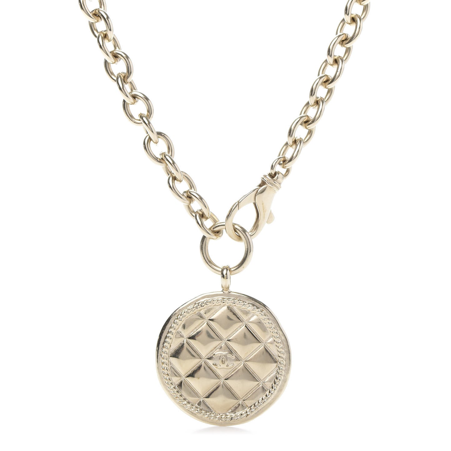 Quilted CC Pendant Chain Necklace Gold
