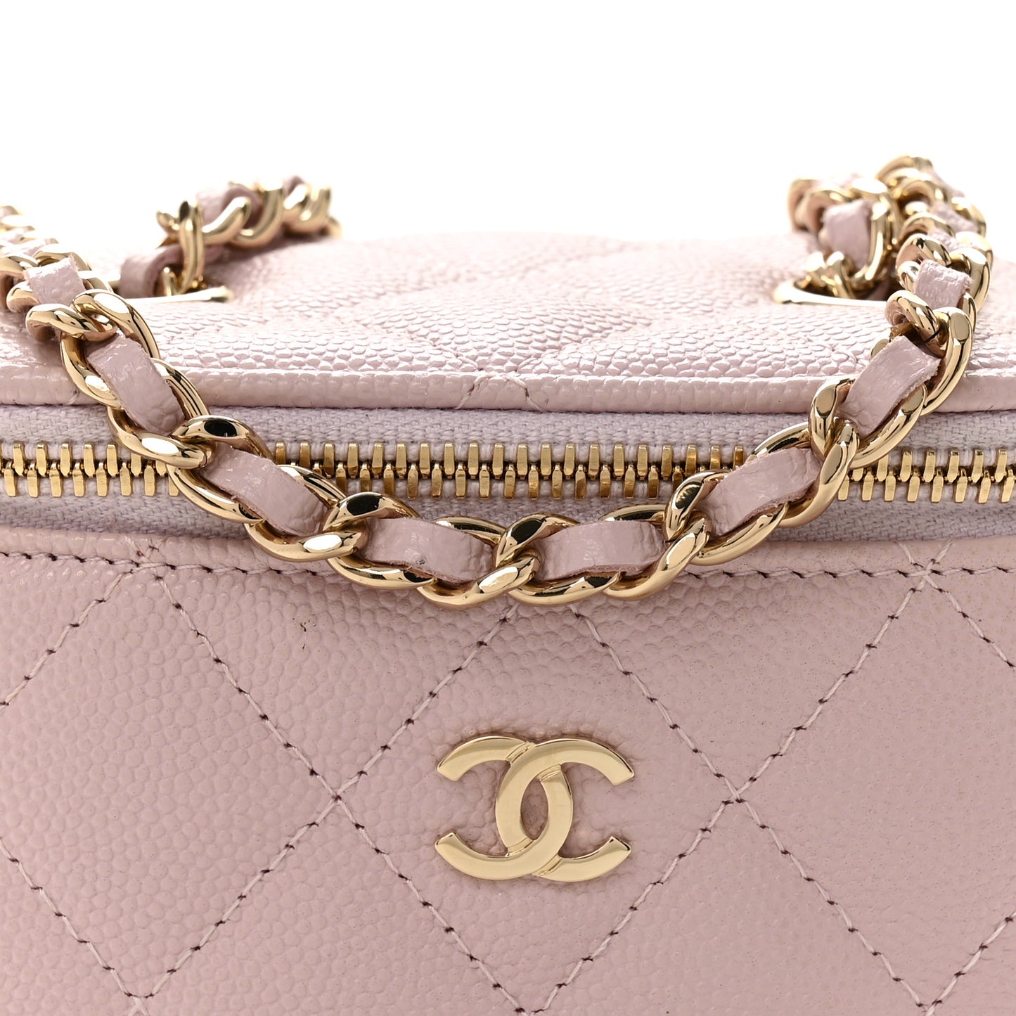 Caviar Quilted Mini Vanity Case With Chain Light Pink