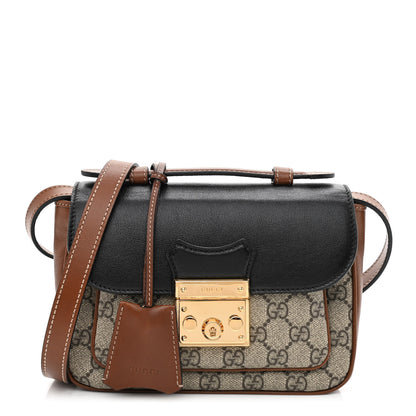 Gucci GG Supreme Monogram New Sakai Lux Calfskin Mini Padlock Flap Pocket Shoulder Bag Beige Ebony Black Cuir 1 of 10