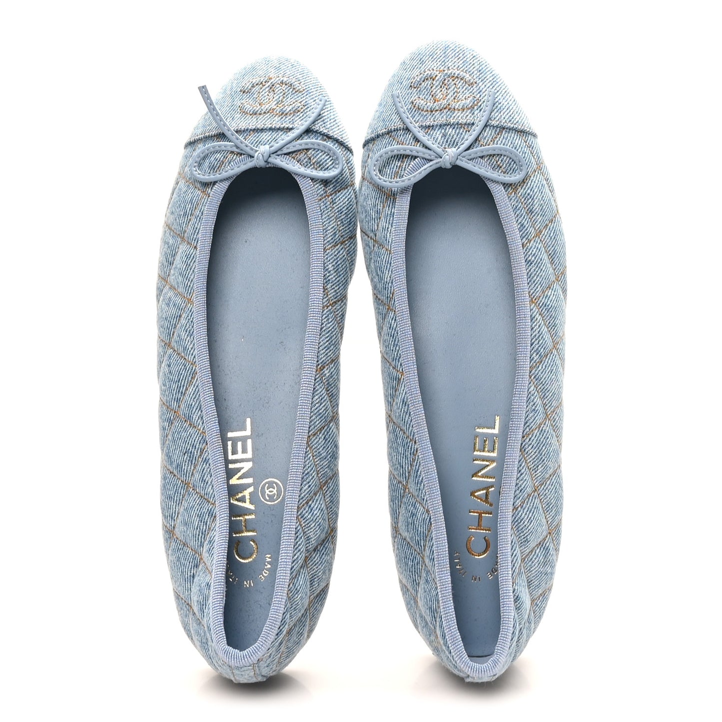 Denim Quilted CC Cap Toe Ballerina Flats 37.5 Light Blue