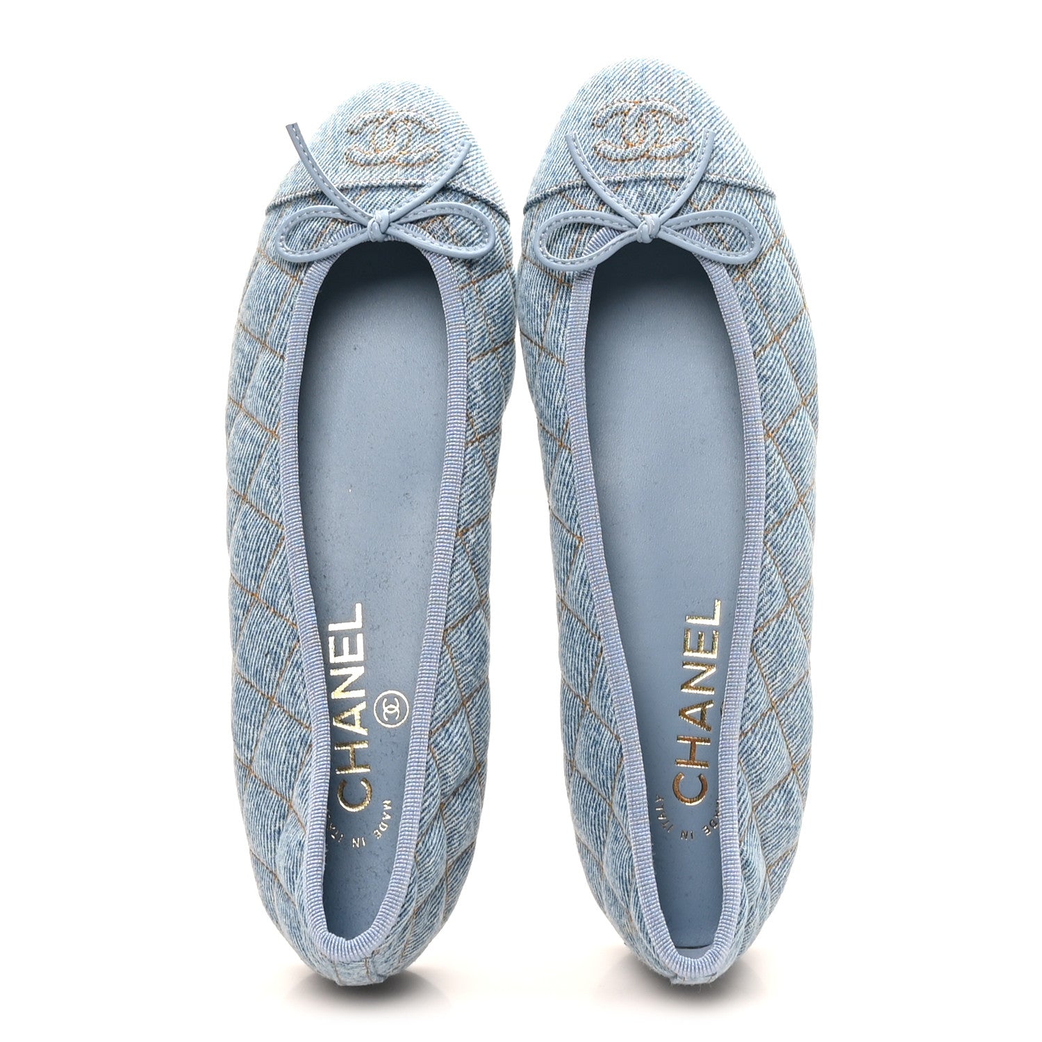 Chanel Denim Quilted CC Cap Toe Ballerina Flats 37.5 Light Blue 2 of 9