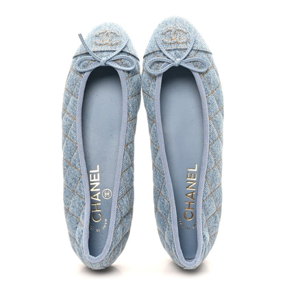Chanel Denim Quilted CC Cap Toe Ballerina Flats 37.5 Light Blue 2 of 9