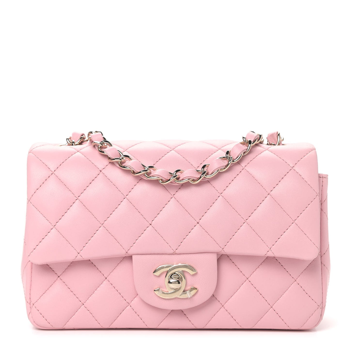 Lambskin Quilted Mini Rectangular Flap Light Pink