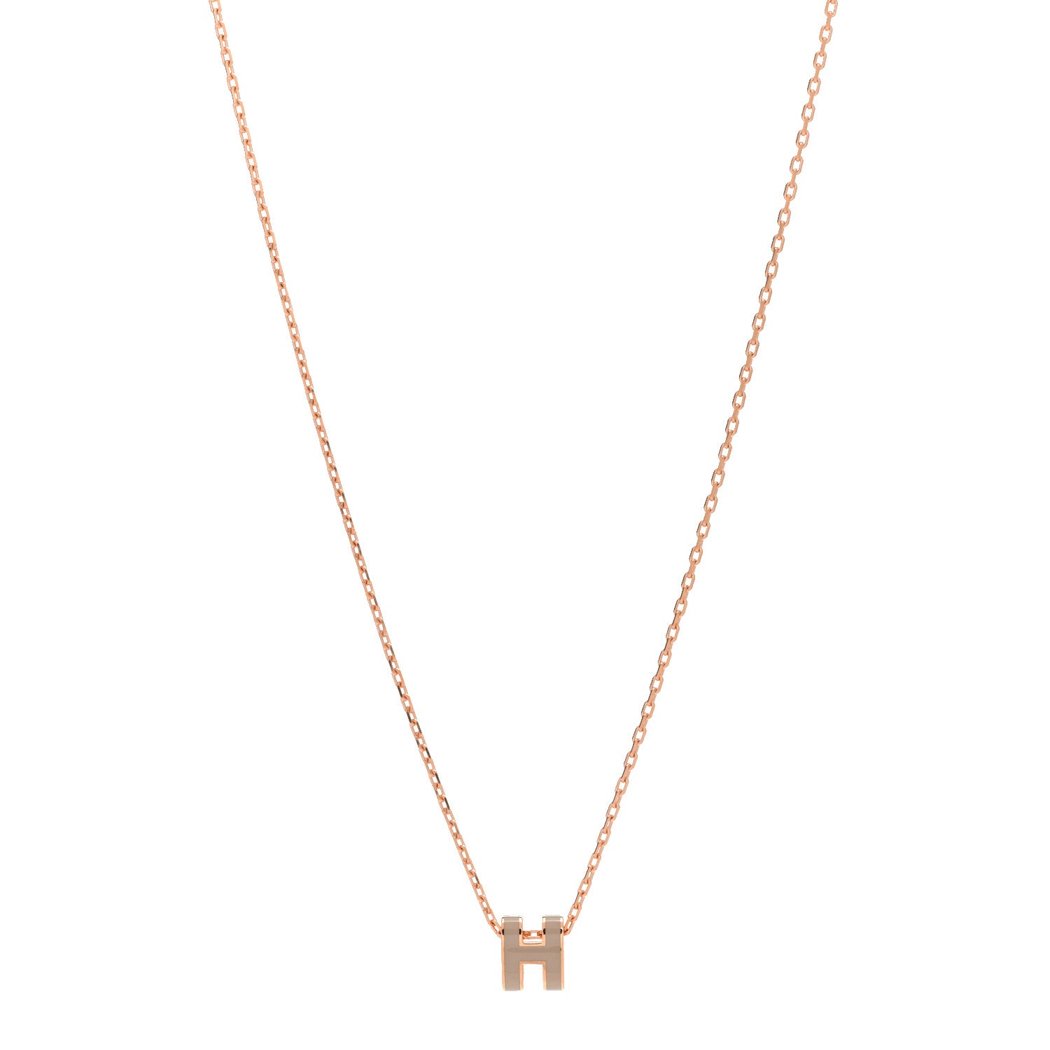 Hermes Lacquered Rose Gold Mini Pop H Pendant Necklace Marron Glace 1 of 7