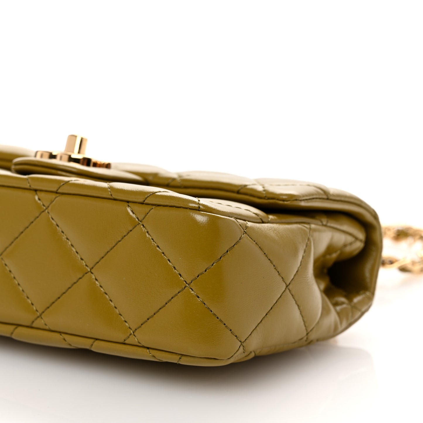 Shiny Lambskin Quilted Golden Links Top Handle Flap Green