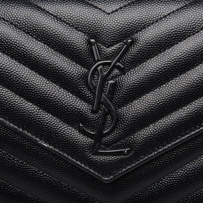 Saint Laurent Grain De Poudre Matelasse Chevron Monogram Chain Wallet Black 8 of 9