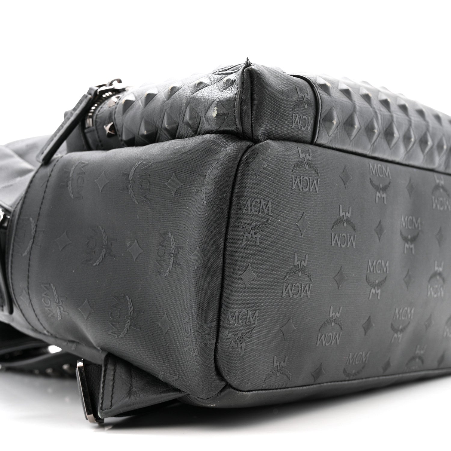 MCM Nylon Monogram Studded Stark Medium Backpack Black 1823532