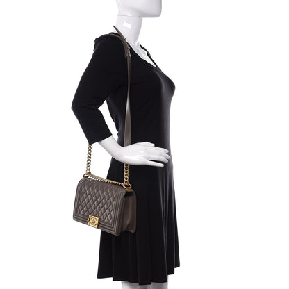 Chanel Lambskin Quilted Medium Boy Flap Khaki 2 of 13