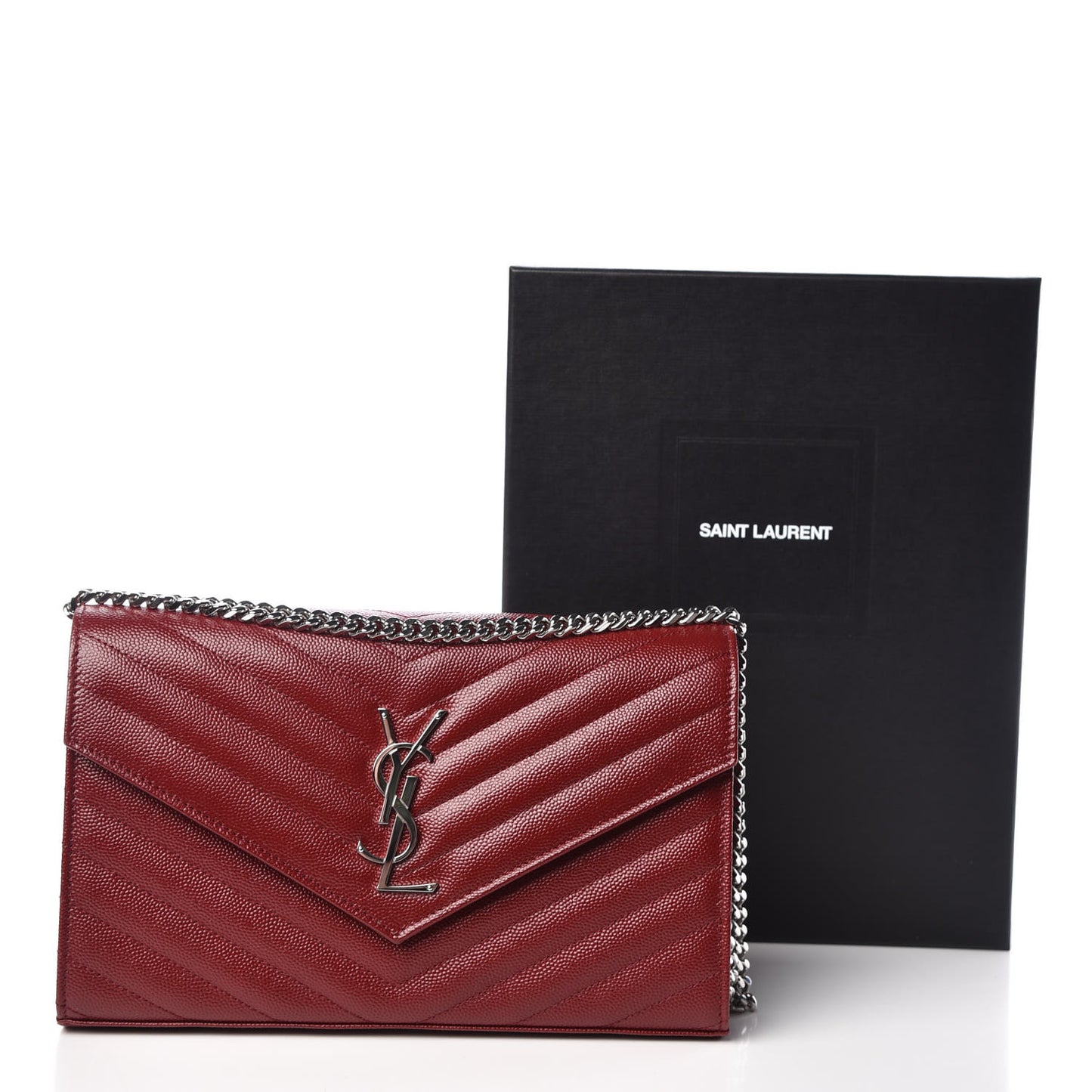 Grain De Poudre Matelasse Chevron Monogram Chain Wallet Palissandre