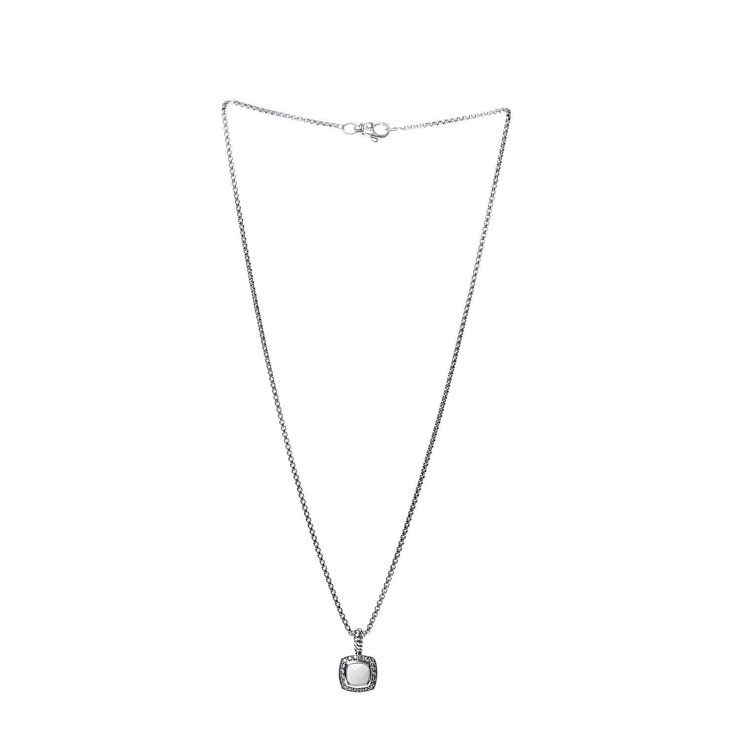 Sterling Silver White Agate Diamond 7mm Petite Albion Pendant Necklace