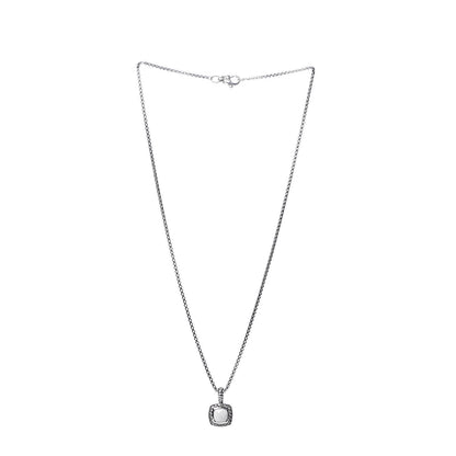 David Yurman Sterling Silver White Agate Diamond 7mm Petite Albion Pendant Necklace 3 of 6