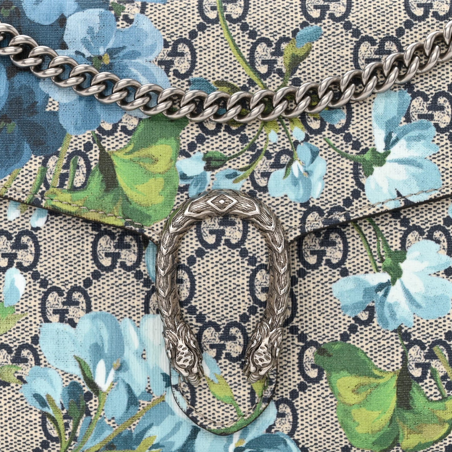 GG Supreme Monogram Blooms Mini Dionysus Chain Wallet Beige Blue Navy Vintage Blue